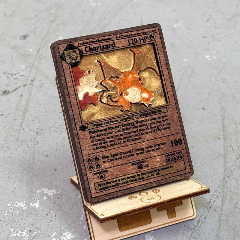 3D Wooden Pokemon Trading Card Replica Laser Cut Multi-Layered Collector Fan Art TCG