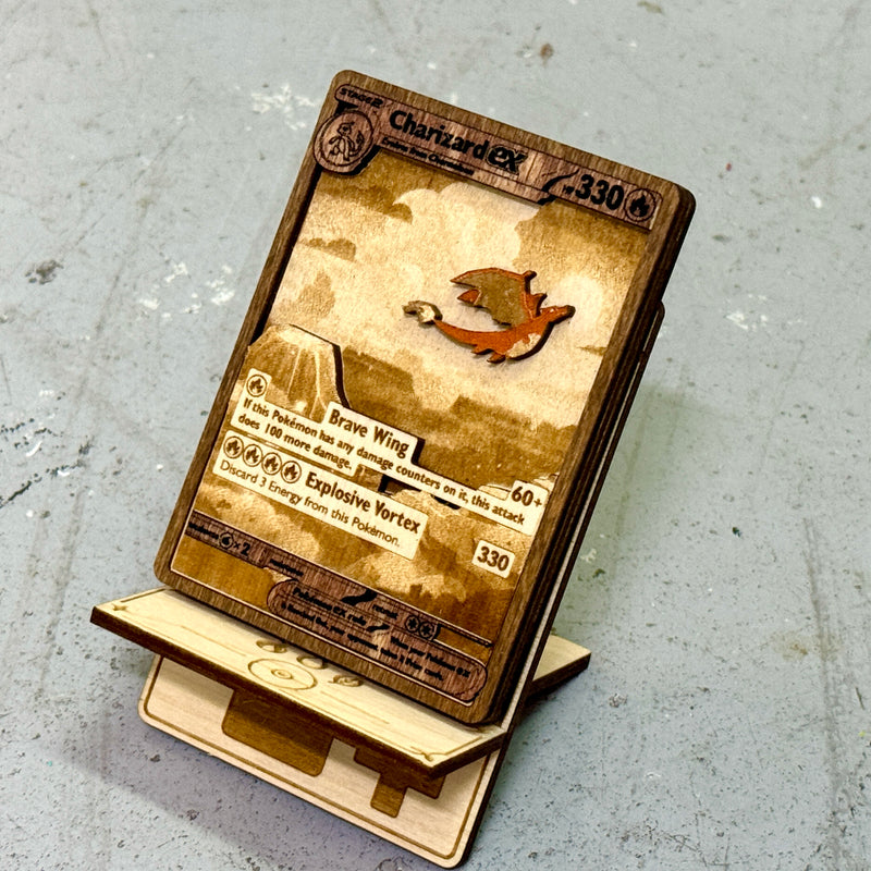 3D Wooden Pokemon Trading Card Replica Laser Cut Multi-Layered Collector Fan Art TCG