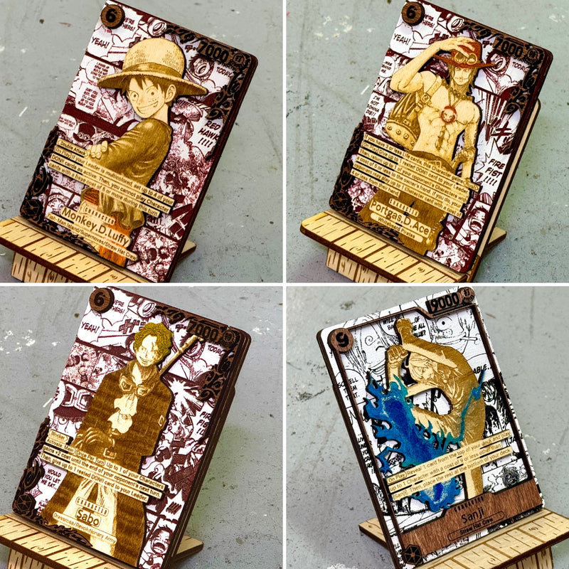 3D Wood One Piece Trading Card Replica Anime Laser Cut Multi-Layered Manga Rare Collector Pirate Fan Art TCG DON!! Gift