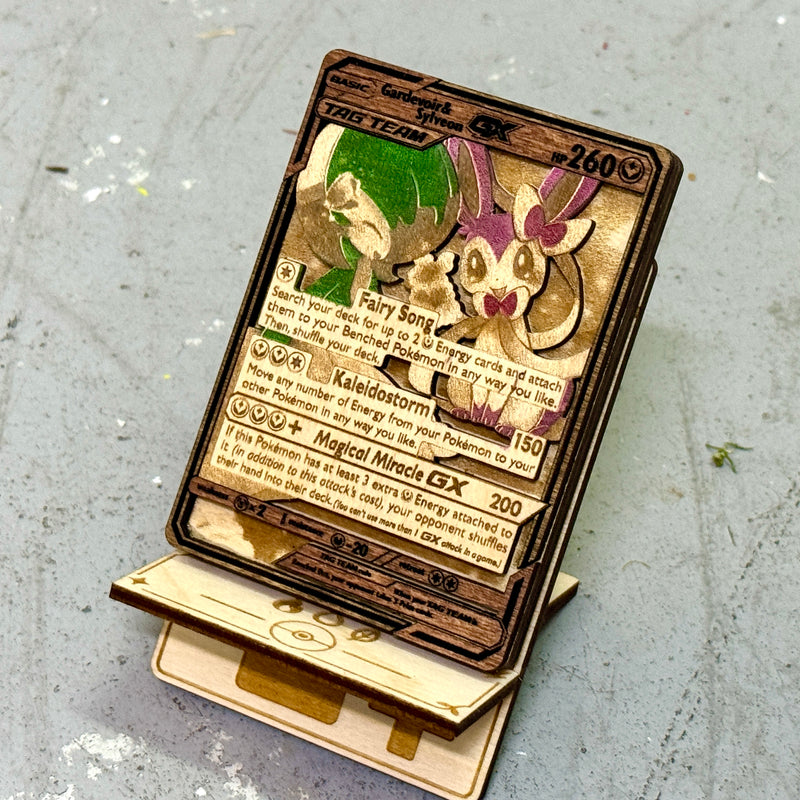 3D Wooden Pokemon Trading Card Replica Laser Cut Multi-Layered Collector Fan Art TCG