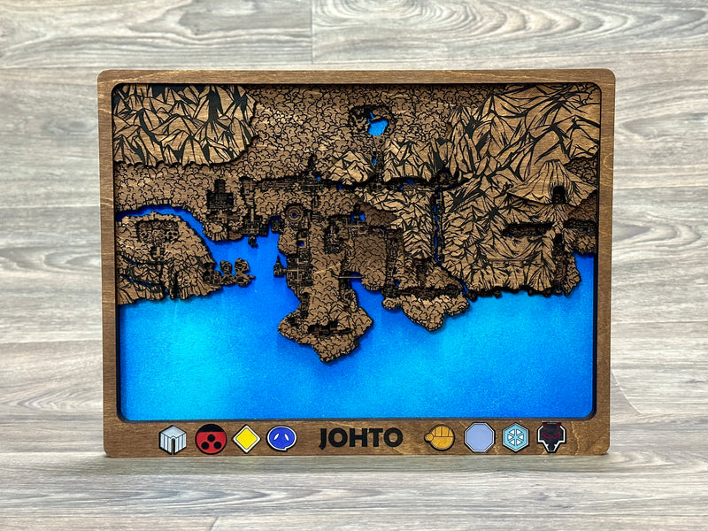 3D Johto Video Game Map Laser Cut Wood MultiLayer Custom Decor Nintendo Pokemon Fan Art