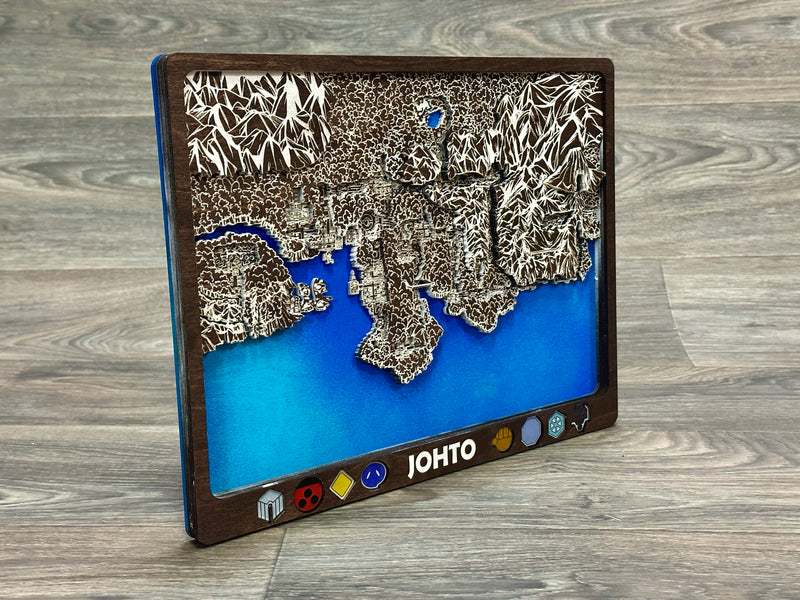 3D Johto Video Game Map Laser Cut Wood MultiLayer Custom Decor Nintendo Pokemon Fan Art