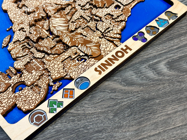 3D Sinnoh Video Game Map Laser Cut Wood MultiLayer Custom Decor Nintendo Pokemon Fan Art