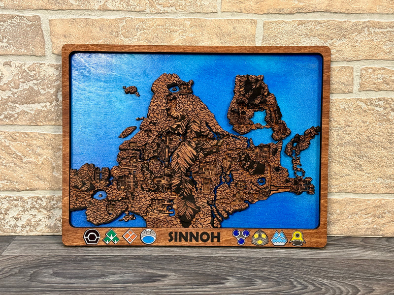 3D Sinnoh Video Game Map Laser Cut Wood MultiLayer Custom Decor Nintendo Pokemon Fan Art