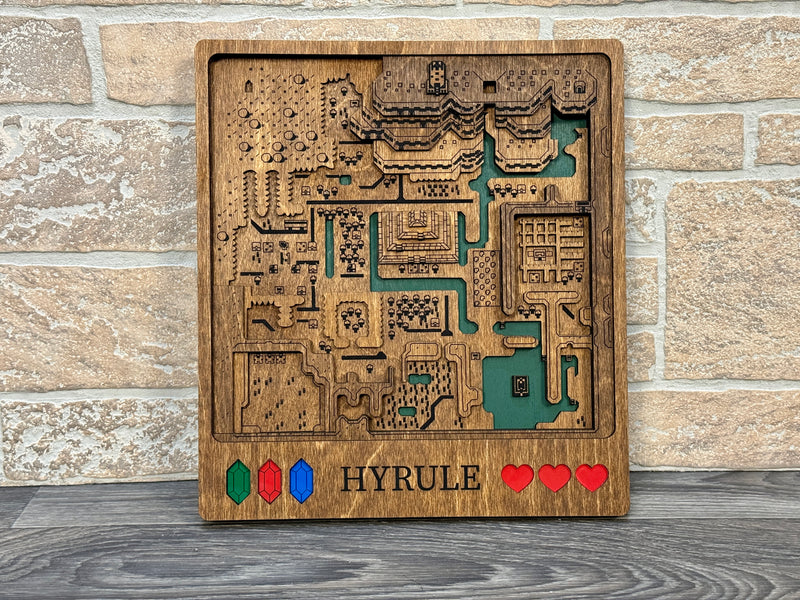 3D Dark World Hyrule Video Game Map Laser Cut Wood MultiLayer Custom Decor Nintendo Link Between Worlds Link to the Past Fan Art