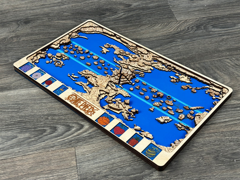 3D One Piece World Map Laser Cut Wood Multi-Layered Custom Anime Decor Fan Art