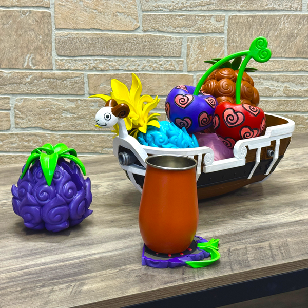 One Piece Devil Fruit Coasters & Going Merry Fruit Bowl Decorative Akuma no Mi 3D Printed Figurines Prop Fan Art Replicas