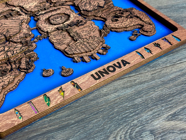 3D Unova Video Game Map Laser Cut Wood MultiLayer Custom Decor Nintendo Pokemon Fan Art