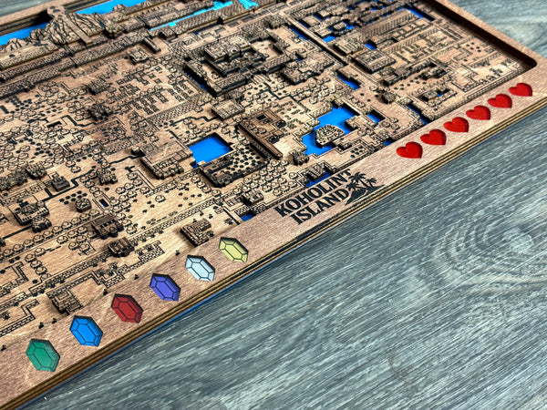 3D Koholint Island Video Game Map Laser Cut Wood MultiLayer Custom Decor Nintendo Link's Awakening Fan Art