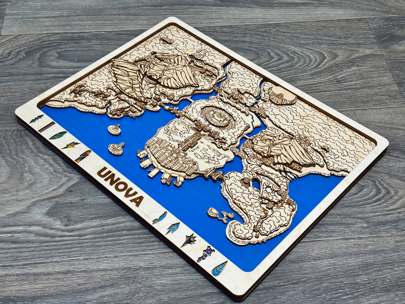 3D Unova Video Game Map Laser Cut Wood MultiLayer Custom Decor Nintendo Pokemon Fan Art
