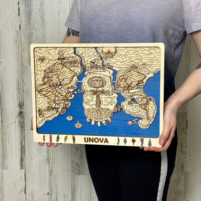 3D Unova Video Game Map Laser Cut Wood MultiLayer Custom Decor Nintendo Pokemon Fan Art