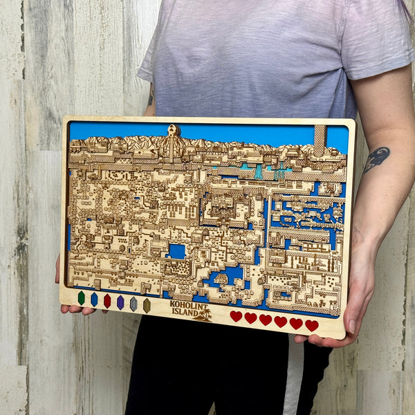 3D Koholint Island Video Game Map Laser Cut Wood MultiLayer Custom Decor Nintendo Link's Awakening Fan Art