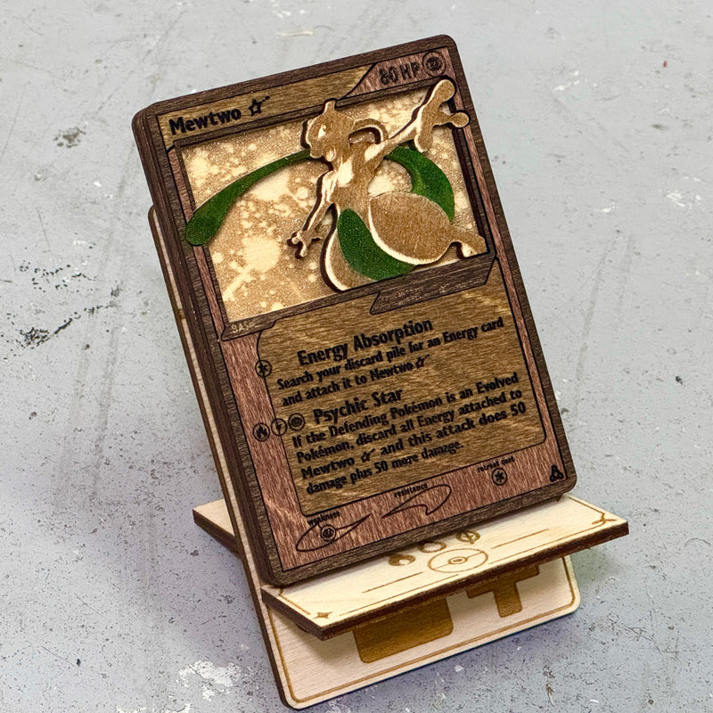 3D Wooden Pokemon Trading Card Replica Laser Cut Multi-Layered Collector Fan Art TCG