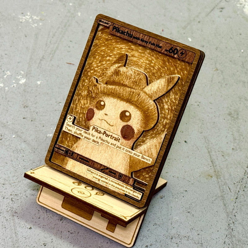 3D Wooden Pokemon Trading Card Replica Laser Cut Multi-Layered Collector Fan Art TCG