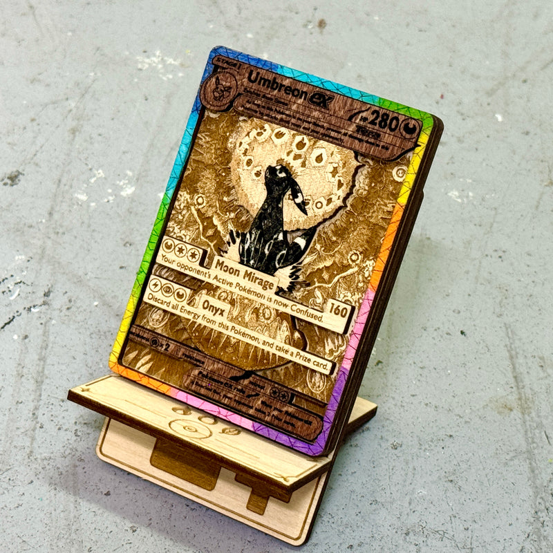 3D Wooden Pokemon Trading Card Replica Laser Cut Multi-Layered Collector Fan Art TCG