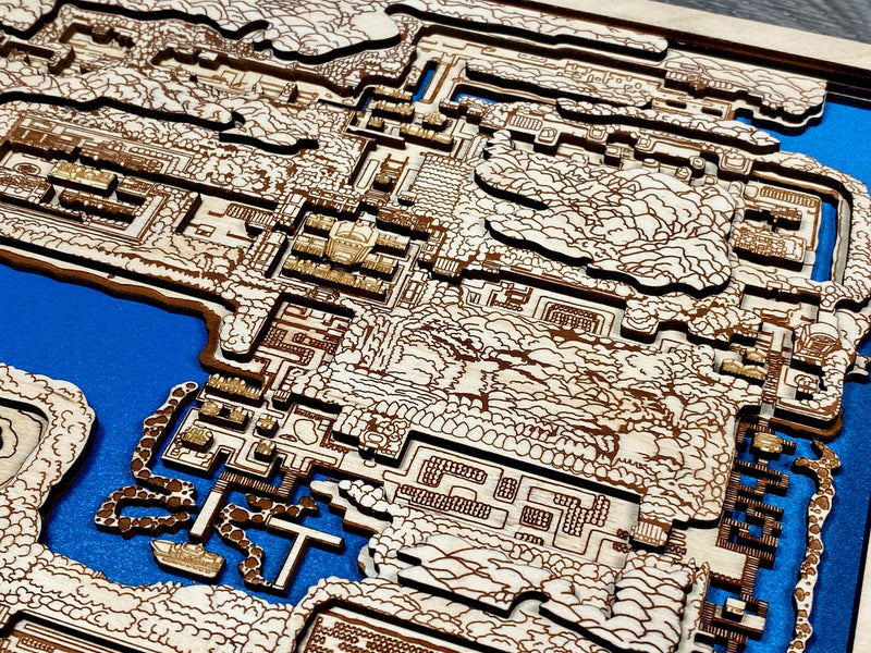 3D Kanto Video Game Map Laser Cut Wood MultiLayer Custom Decor Nintendo Pokemon Fan Art