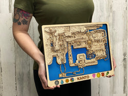 3D Kanto Video Game Map Laser Cut Wood MultiLayer Custom Decor Nintendo Pokemon Fan Art