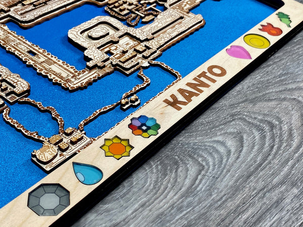 3D Kanto Video Game Map Laser Cut Wood MultiLayer Custom Decor Nintendo Pokemon Fan Art