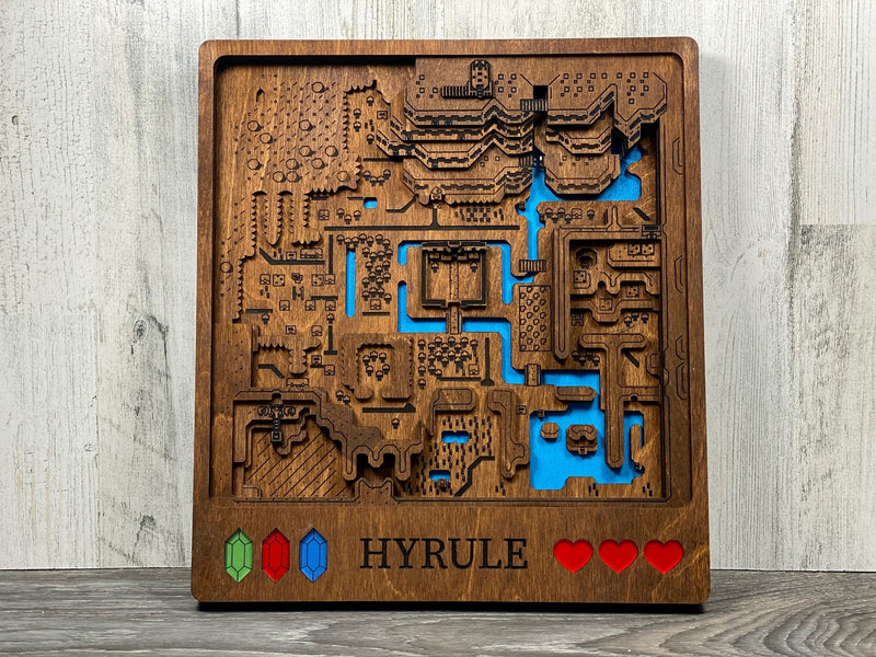 3D Hyrule Video Game Map Laser Cut Wood MultiLayer Custom Decor Nintendo Link Between Worlds Link to the Past Fan Art