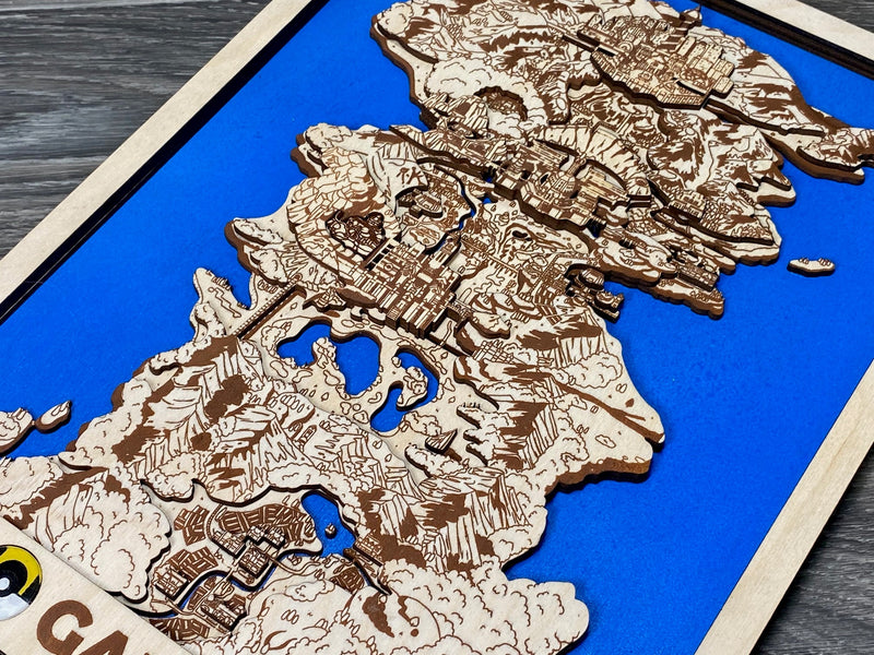 3D Galar Video Game Map Laser Cut Wood MultiLayer Custom Decor Nintendo Pokemon Sword and Shield Fan Art