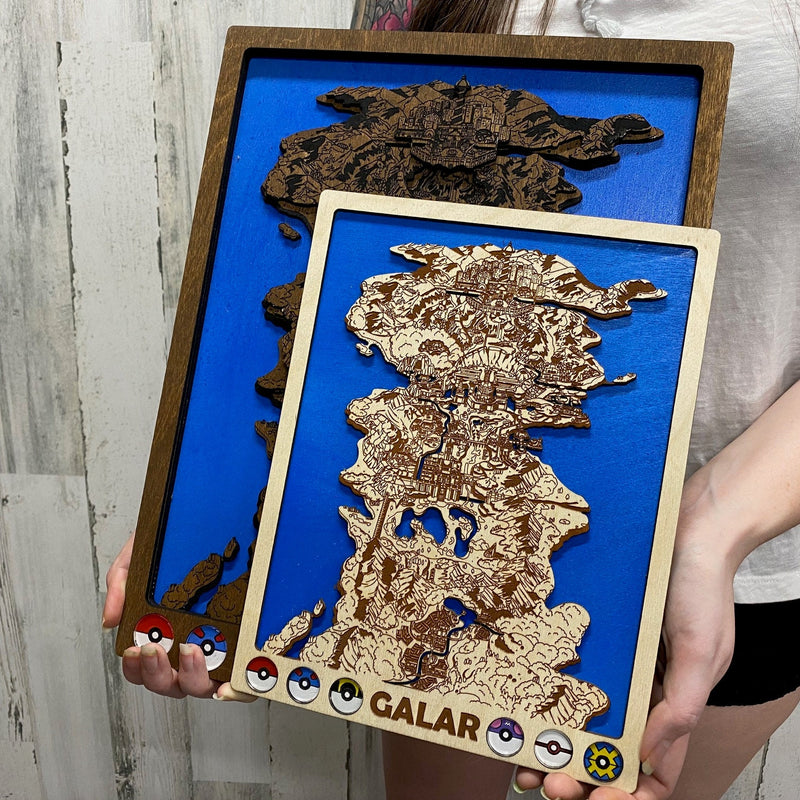 3D Galar Video Game Map Laser Cut Wood MultiLayer Custom Decor Nintendo Pokemon Sword and Shield Fan Art