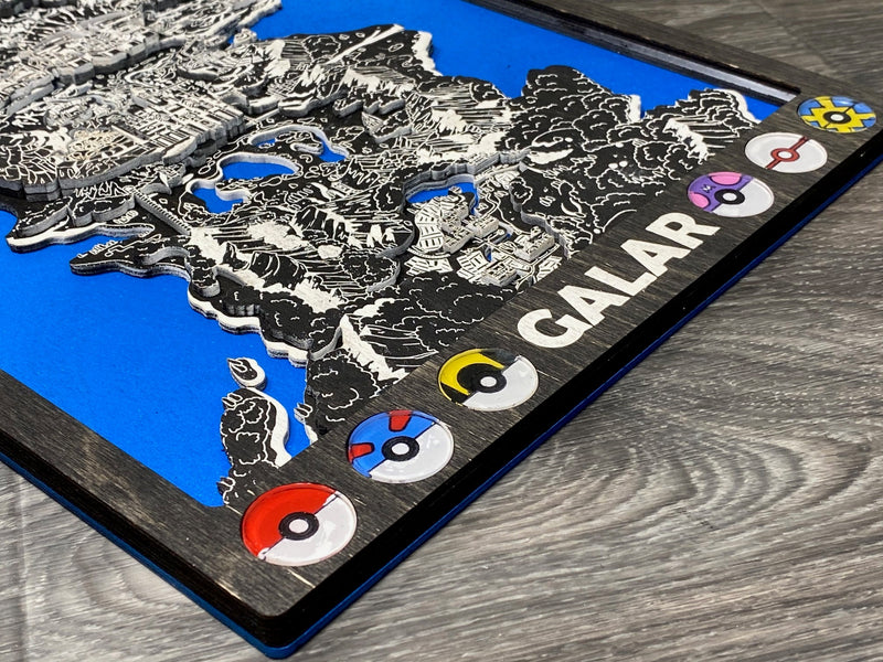 3D Galar Video Game Map Laser Cut Wood MultiLayer Custom Decor Nintendo Pokemon Sword and Shield Fan Art