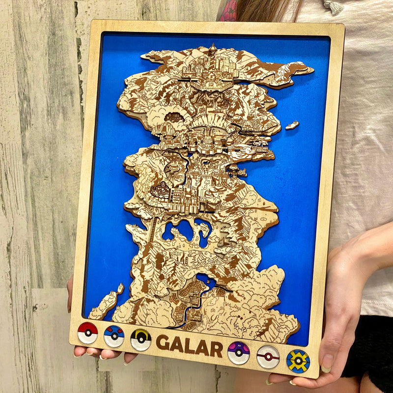 3D Galar Video Game Map Laser Cut Wood MultiLayer Custom Decor Nintendo Pokemon Sword and Shield Fan Art