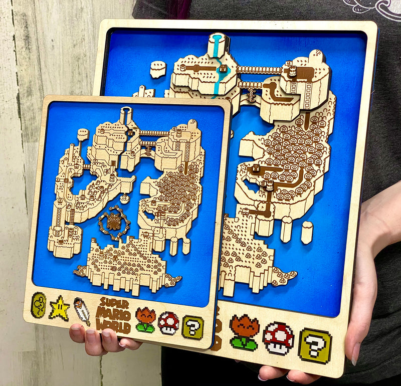 3D Super Mario World Video Game Map Laser Cut Wood MultiLayer Custom Decor Nintendo Fan Art