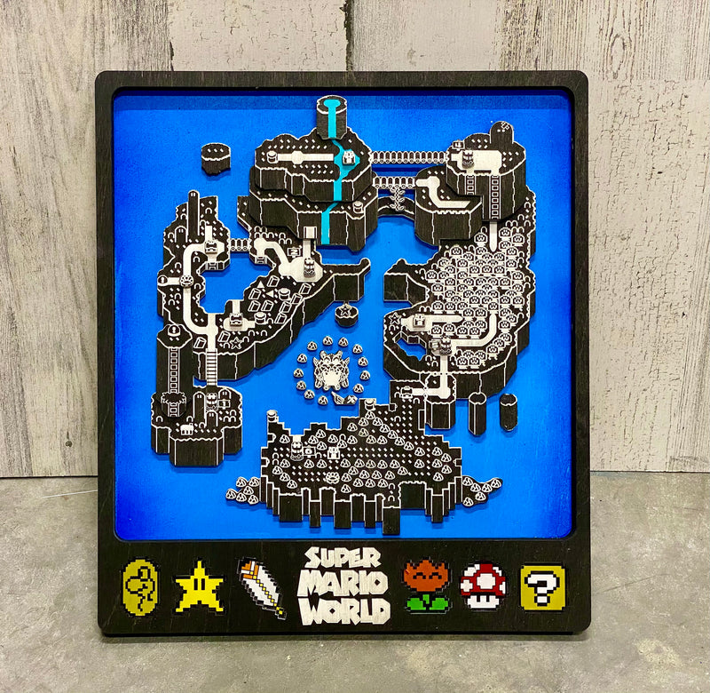 3D Super Mario World Video Game Map Laser Cut Wood MultiLayer Custom Decor Nintendo Fan Art