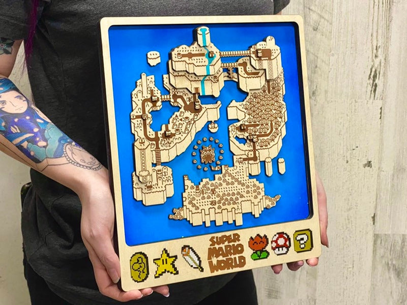 3D Super Mario World Video Game Map Laser Cut Wood MultiLayer Custom Decor Nintendo Fan Art