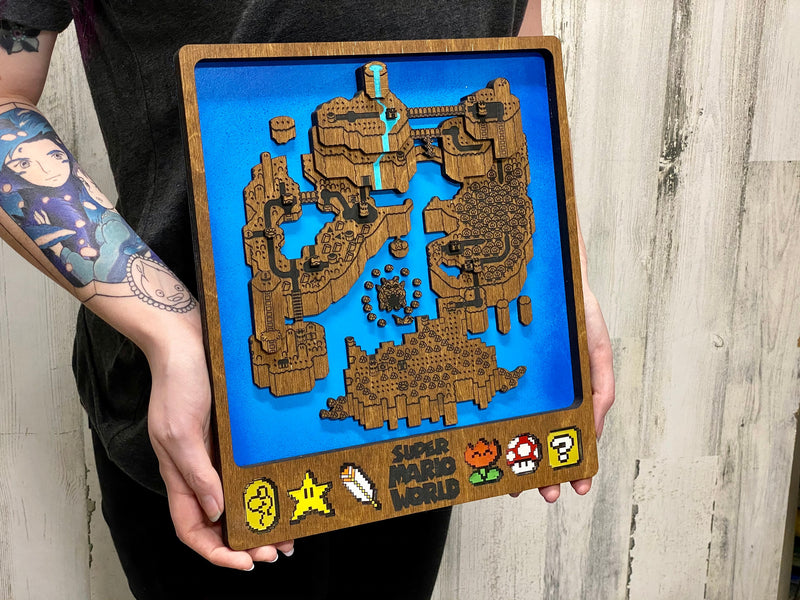 3D Super Mario World Video Game Map Laser Cut Wood MultiLayer Custom Decor Nintendo Fan Art