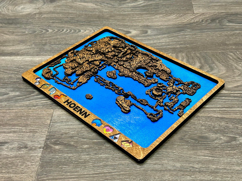 3D Hoenn Video Game Map Laser Cut Wood MultiLayer Custom Decor Nintendo Pokemon Fan Art