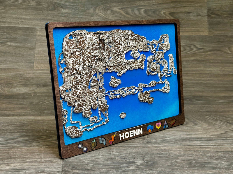 3D Hoenn Video Game Map Laser Cut Wood MultiLayer Custom Decor Nintendo Pokemon Fan Art